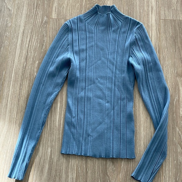 Veronica Beard Women’s Vinny Ribbed Mock Neck Top in Oxford Blue Sz L - Picture 9 of 9